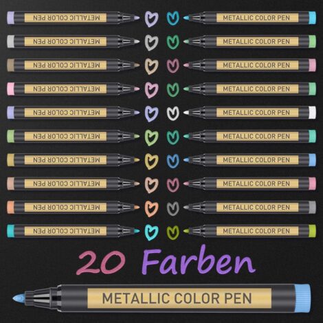 20 Glitter Metallic Marker Pens for Black Paper, Scrapbooking, Card Making – Art Supplies for Teens