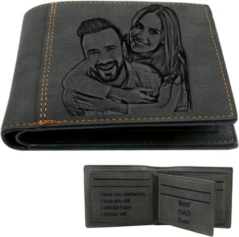 Men’s Custom Trifold Photo Wallet: Personalized Engraved Christmas Gift for Him/Dad/Son.