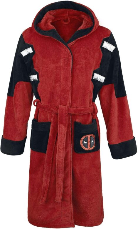 Red Deadpool Marvel Bathrobe, One Size, Official Fleece Dressing Gown for Adults.