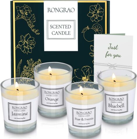 Scented Candle Set: Jasmine, Pear, Freesia, Orange, Bluebell. Ideal for Gifting on Special Occasions.