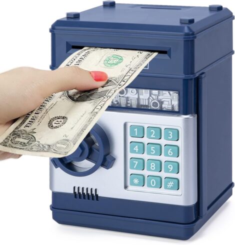 Highttoy Kids’ Password Money Safe: Electronic Piggy Bank for Ages 3-12, Toy Safe Navy.