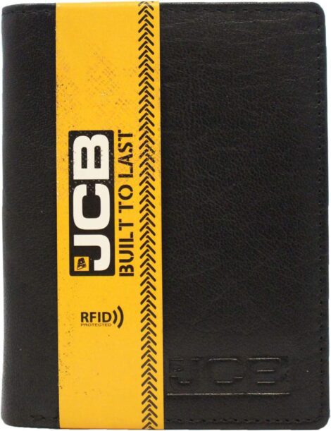 JCB Leather Wallet for Men with RFID, Zip Pocket, and Gift Box (Black)