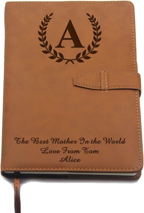 Custom PU Leather Notebook for Mum, Women, Men – Brown (Text)