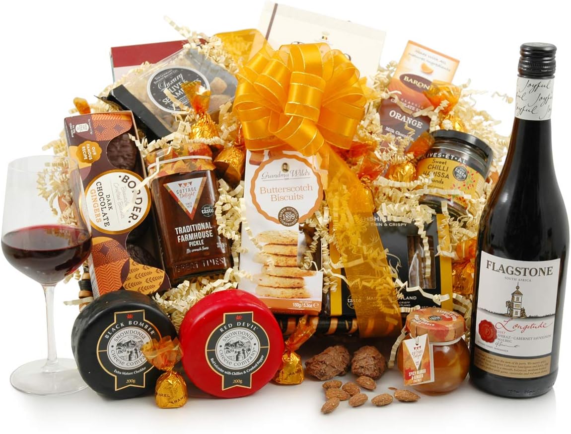 Wine & Cheese Feast Gift Hamper Basket - Award-Winning Wine & Cheeses with Chutney, Chocolates and More