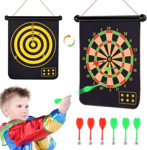 Terazis 15” Dart Board Set with Powerful Double-Sided Magnet – Indoor/Outdoor Toy, 6 Darts