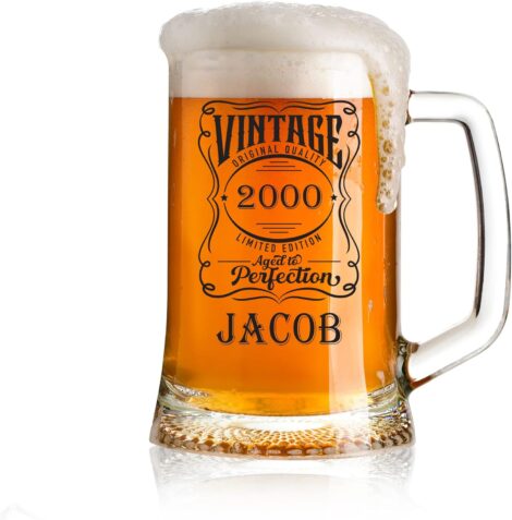 Custom Vintage Beer Glass Tankard for Birthday with Any Year and Name – UK Gift Store Online