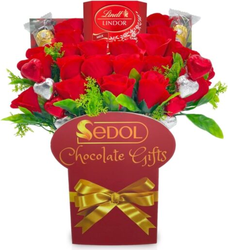 Lindt Lindor Chocolate Bouquet – A Romantic Gift of Flowers, Chocolates, and Red Roses