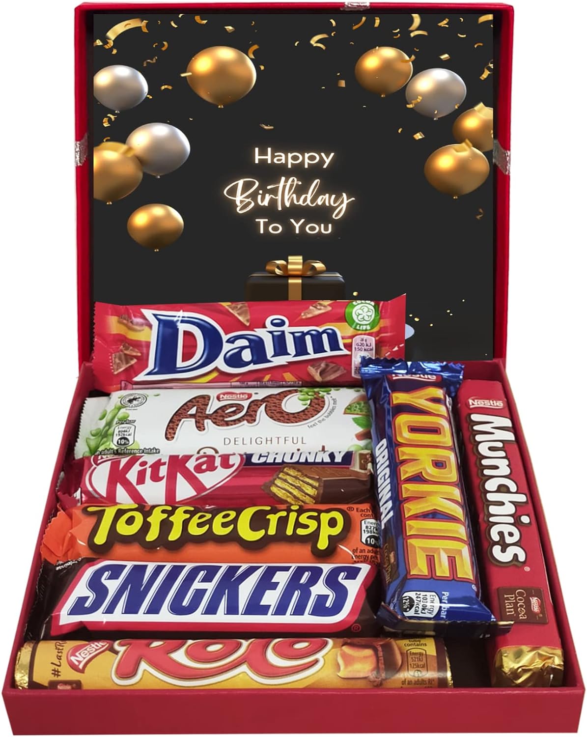 Happy Birthday Chocolate Gift Box | 8 Full Size Bar Chocolates | Letterbox Gift for Kids Men & Women