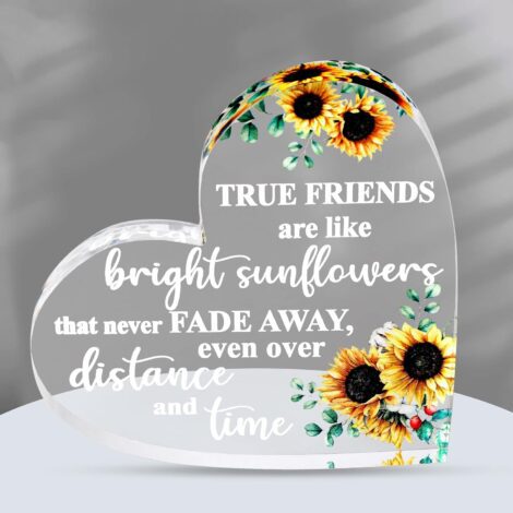 VELENTI Acrylic Heart Friendship Gift – Inspirational Women’s Gift – Long Distance Relationship/BFF (Sunflower Style)