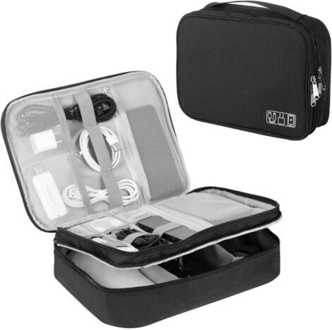 Waterproof Electronics Travel Organizer: Large Storage Bag for Cords, Chargers, Phone, and more. Ideal Tech Gift!