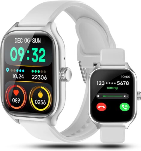 Compact Smart Watches with Call and Text Functions, Full-Touch Screen Fitness Tracker, Waterproof, Compatible with Android and iOS.