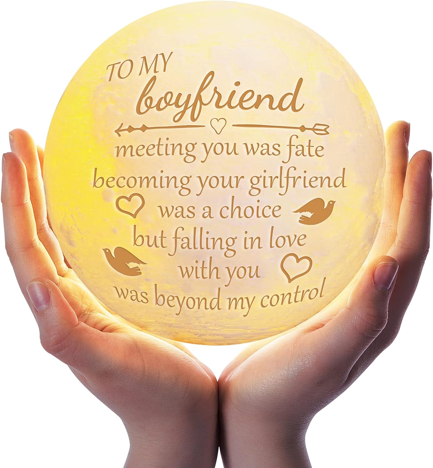 Valentines Day Boyfriend Gifts-Engraved Moon Lamp Gifts for Boyfriends 3D Printing Touch Control with Solid Wood Scaffold Boyfriend Birthday gifts Anniversary Wedding for Boyfriend