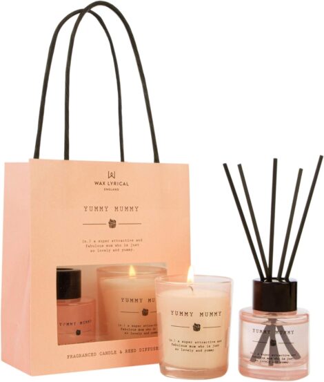 Yummy Mummy Candle & Diffuser Gift Bag by Wax Lyrical in White. (12 words)