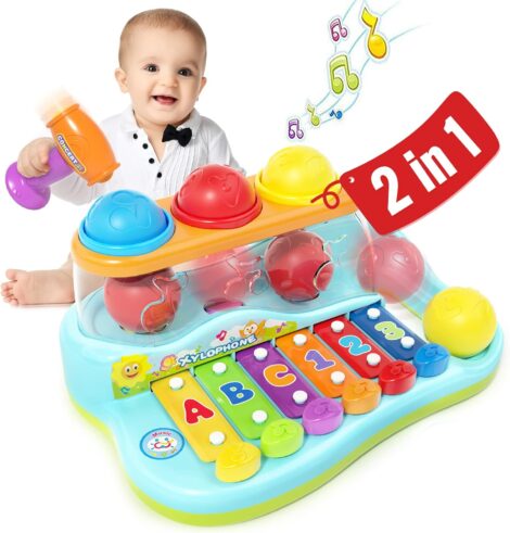 Baby Toy Set for 1 Year Olds – Balls, Hammering, Xylophone – Developmental Activity Gifts for 2 Year Old Boy.