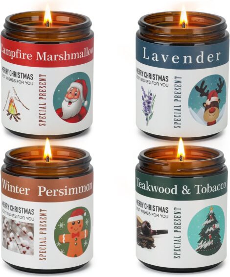 Christmas Candle Gift Set, 4 Pack 7 Oz, Aromatherapy. Perfect Thank You, Birthday, or Festive Scents.
