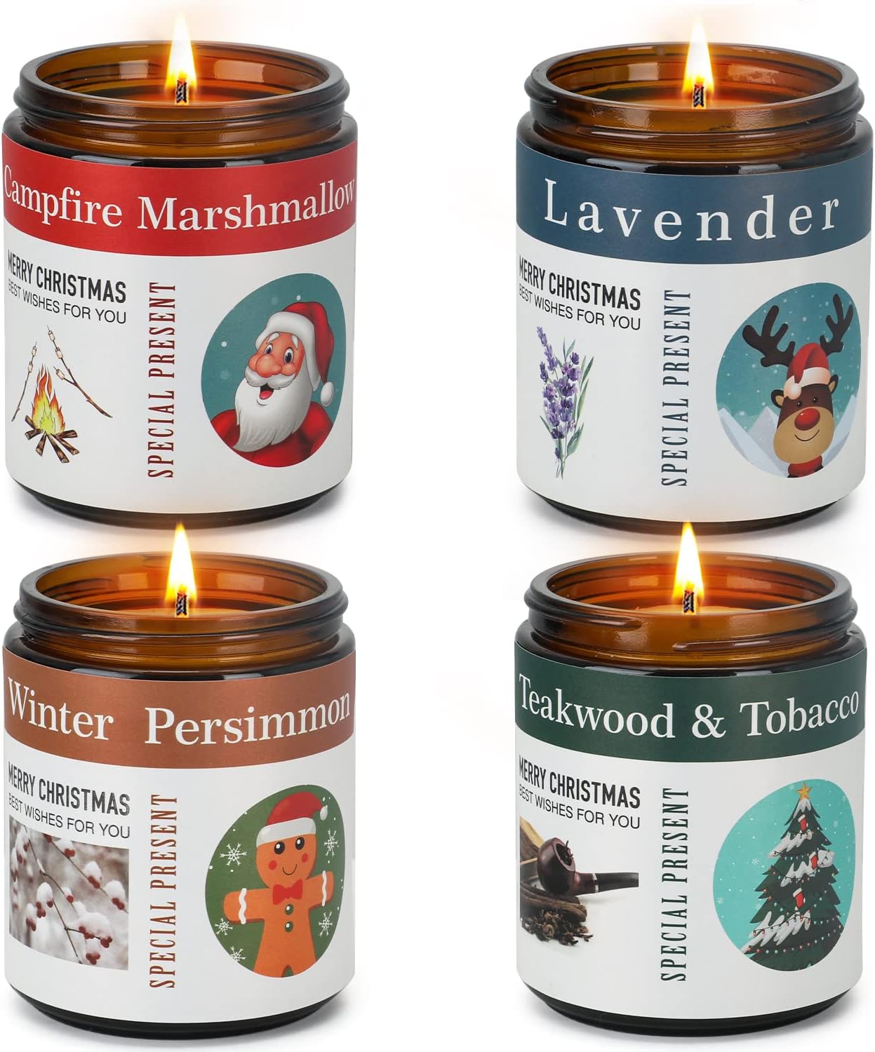 Christmas Candles 4 Pack 7 Oz, Scented Candles Gifts for Women Home Fragrance Relaxation Aromatherapy, Christmas Thank You Gift for Women Men Mum Girlfriends Colleagues, Birthday Party Festive Scents