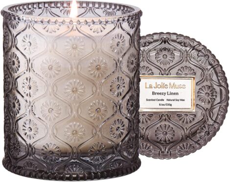 La Jolie Muse Linen Candle – 8 oz, 55 Hour Burn Time, Ideal Gift for Women & Men