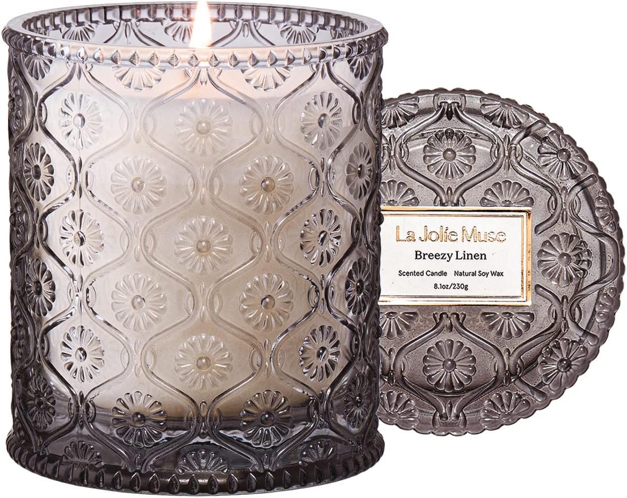 LA Jolie Muse Scented Candle, Scented Candles for Home, Linen Scented Candle, 8 oz 55 Hour Burn Time, Candle Gifts for Women & Men