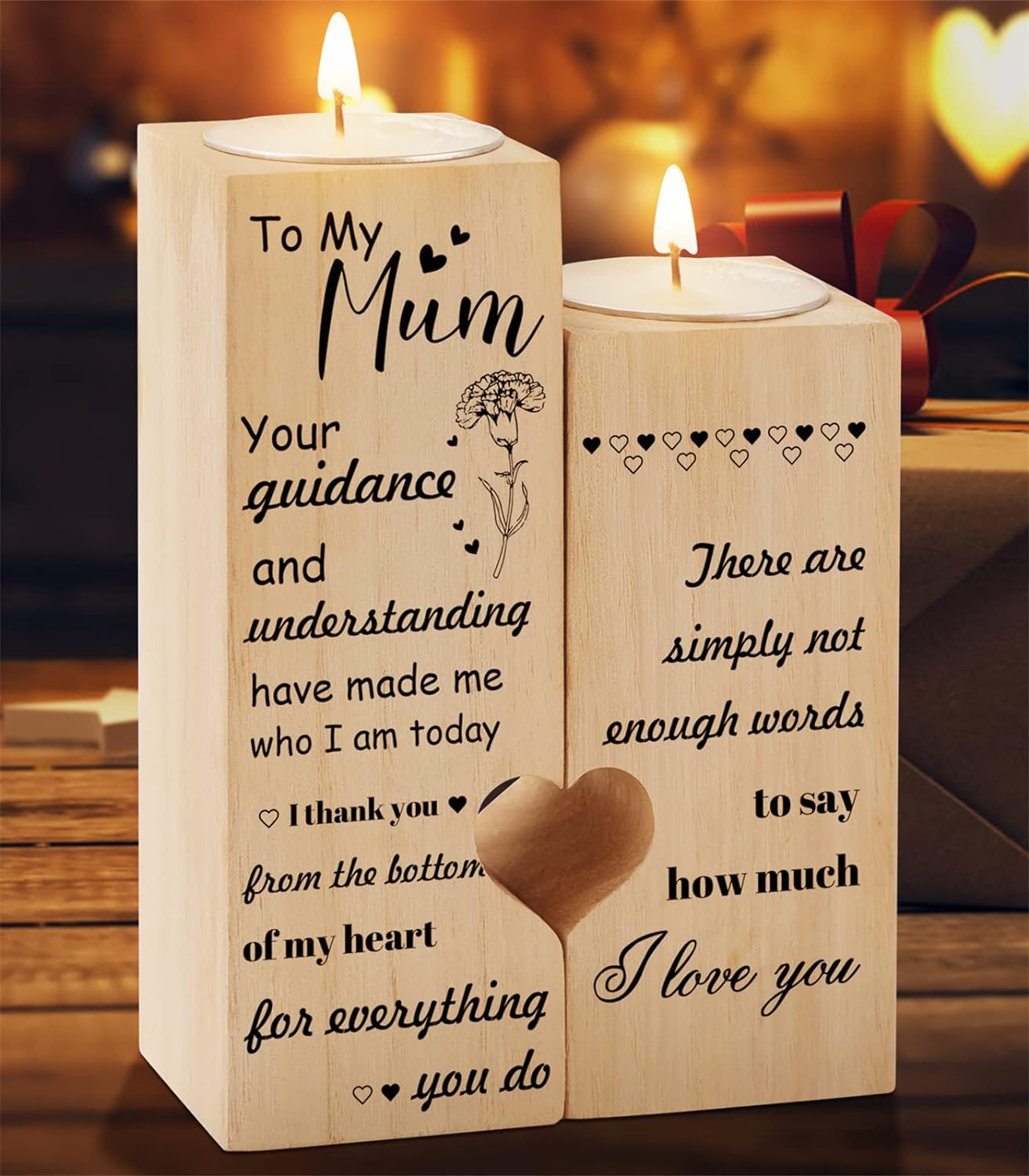 Mum Birthday Gifts, KAAYEE Heart Shaped Candle Holder Gifts for Mum, Presents for Mummy on Her Birthday from Daughter Son, Ideal Mother Gifts for Christmas, Mothers' Day, Thanksgiving Day (Mum 1)