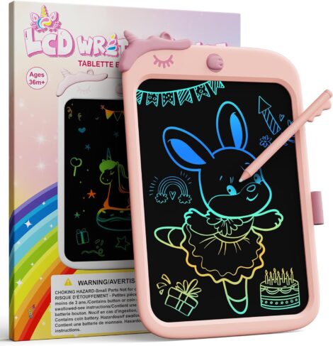 10″ Pink Unicorn LCD Writing Tablet: Erasable Drawing Pad for Girls; Educational Toddler Toy, Birthday Gift