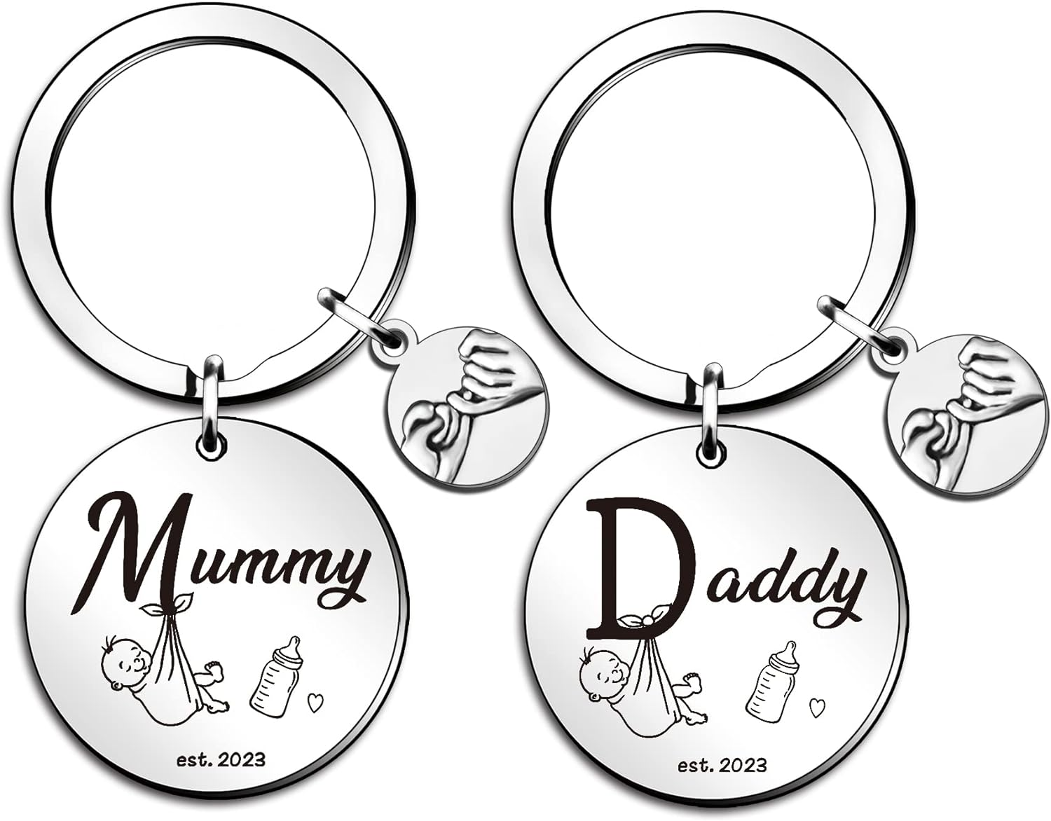 QMVMV Mummy and Daddy 2023 Keyring Gifts Personalised for New Parents Mum and Dad