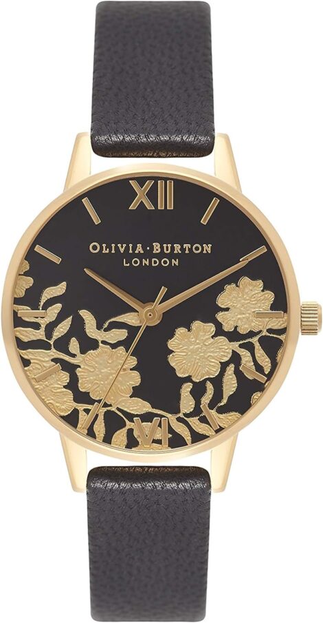 Olivia Burton Women’s Quartz Watch – Black Leather Strap (OB16MV60)