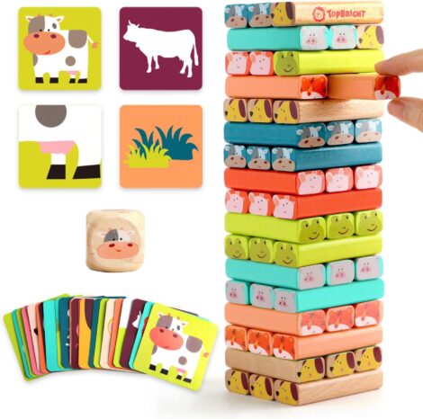 TOP BRIGHT Kids Board Games: Educational Wooden Tower for Ages 3-8, 51 Pieces