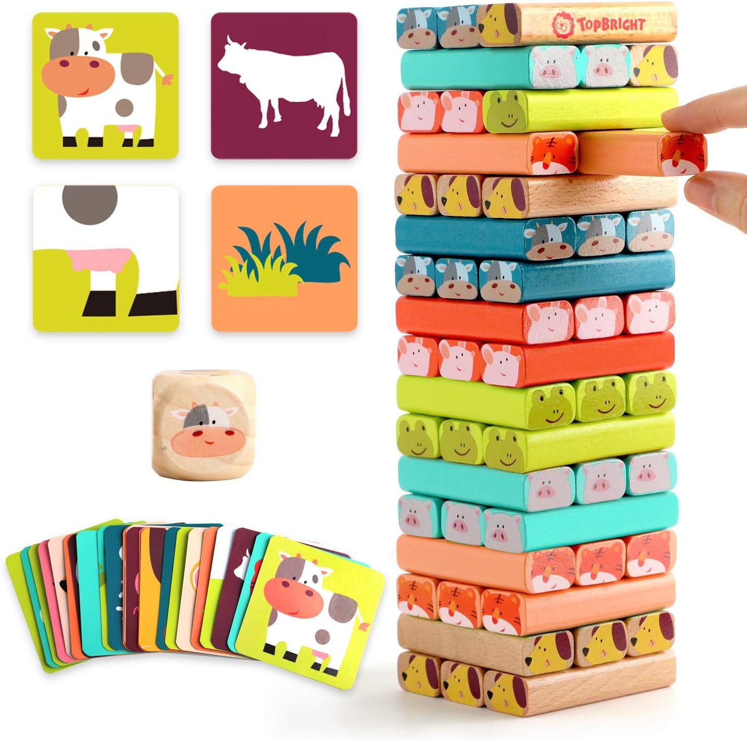 TOP BRIGHT Childrens Board Games for Kids 3 4 5 Year Old Girls Gifts Boy Educational Toys age 3 4, Wooden Stacking Block Tumble Tower Game for Toddler Age 3-8 Learning Toy with 51 Pieces