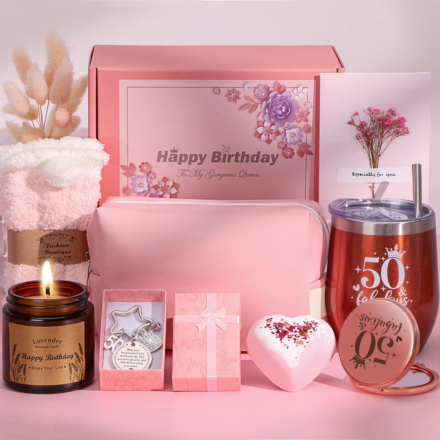 50th Birthday Gifts for Women, Personalised Birthday Hampers for Her Turning 50, Funny 50 Year Old Pamper Gift Basket for Best Friend, Mum, Sister, Wife, Auntie, Ladies 50th Birthday Presents Ideas