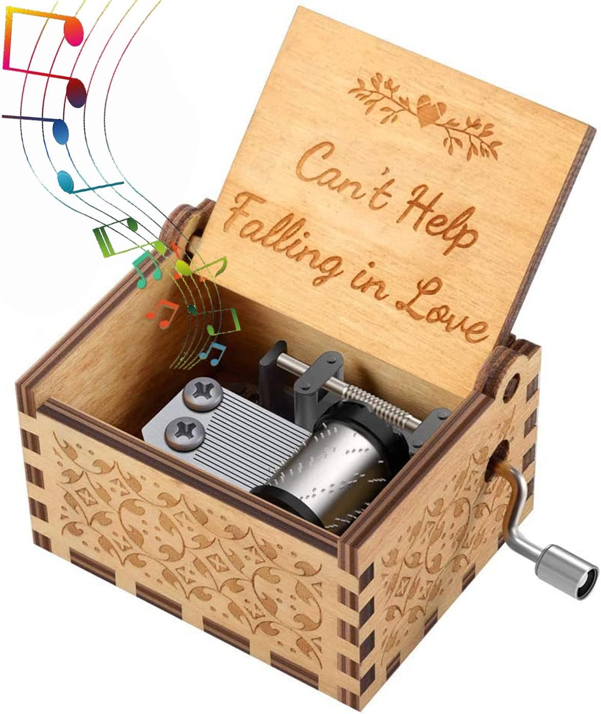 Sakruda Wooden Can’t Help Falling in Love Melody Music Box for Girlfriend,Boyfriend,Wife,Husband,Lover,Hand Crank Laser Engraved Wood Musical Box,Gift to Girlfriend on Valentine’s Day,Birthday