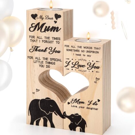 Yoillione Mum Birthday Gifts: Personalized, Funny Mom Presents – Heart Shaped Candle Holders, Christmas and Mother’s Day Ideas.