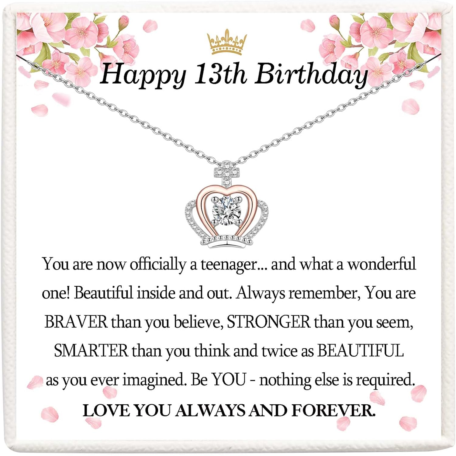 VOSAP 13th 16th 17th 18th 21st Birthday Gifts for Girls, Sterling Silver Crown Necklace 13 16 17 18 21 year old gifts for girls, 13th 16th 17th 18th 21st Birthday Jewellery Presents for Daughter Granddaughter Friend Women