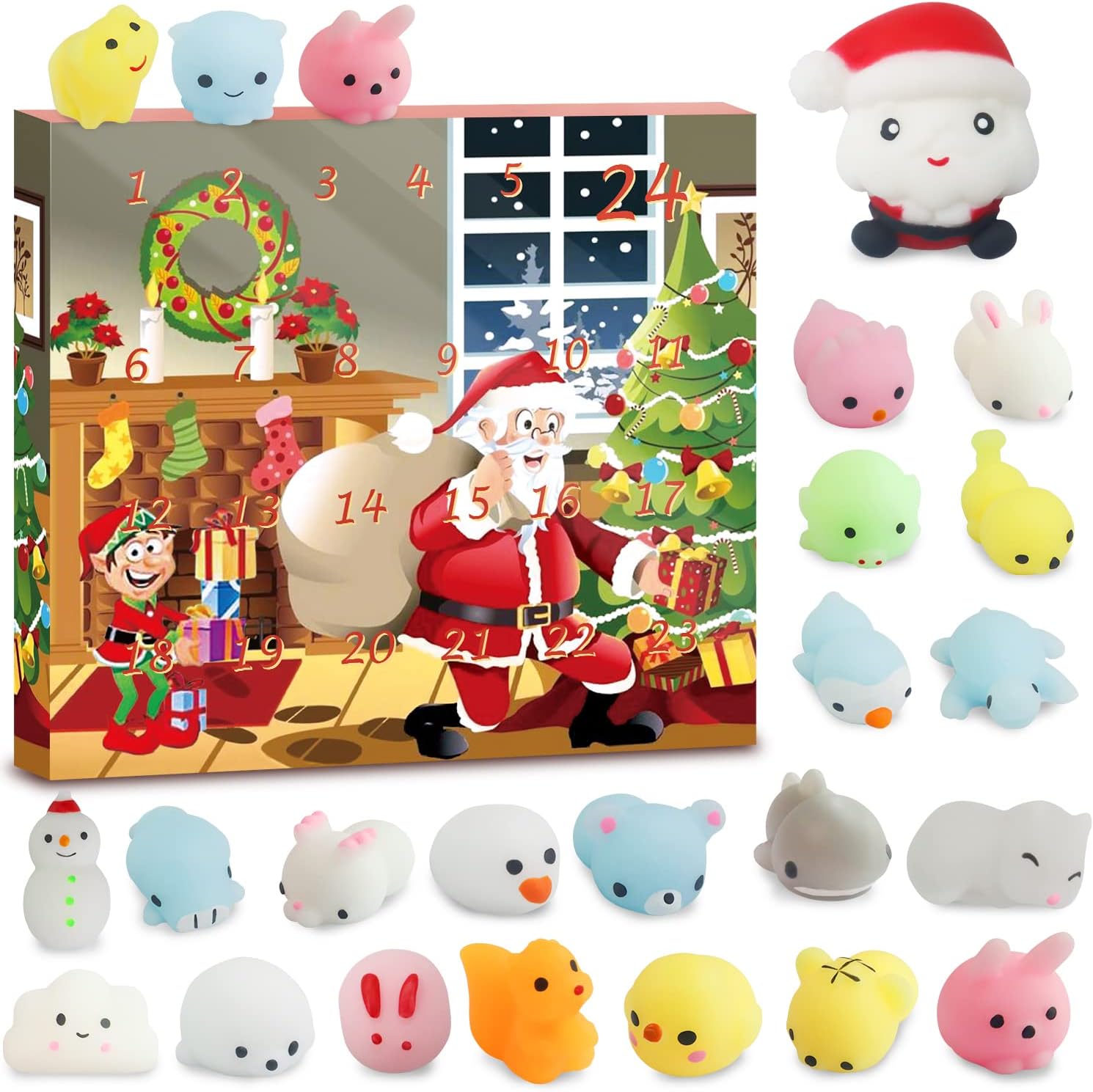 Mochi Squishy Advent Calendar 2023,Squishy Animal Christmas Countdown Calendar for Kids,24 Days Surprise, Non-Toxic Relief Stress Christmas Party Gifts for Boys and Girls Adults