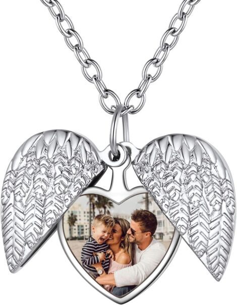 Custom4U locket necklace with engraved text and photo, personalized heart jewellery for Mum, girlfriend, women, girls (includes gift packaging).