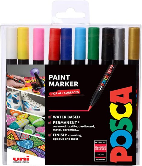 PCF-350 Water-Based Permanent Marker Paint Pens. Premium Fine Brush Tip for Arts and Crafts. Set of 10.