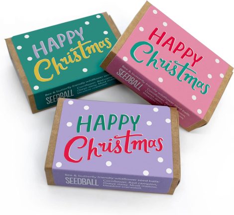 SEEDBALL Christmas Seed Boxes: 3 packs of 6 eco-friendly wildflower seed balls, perfect stocking fillers for women.