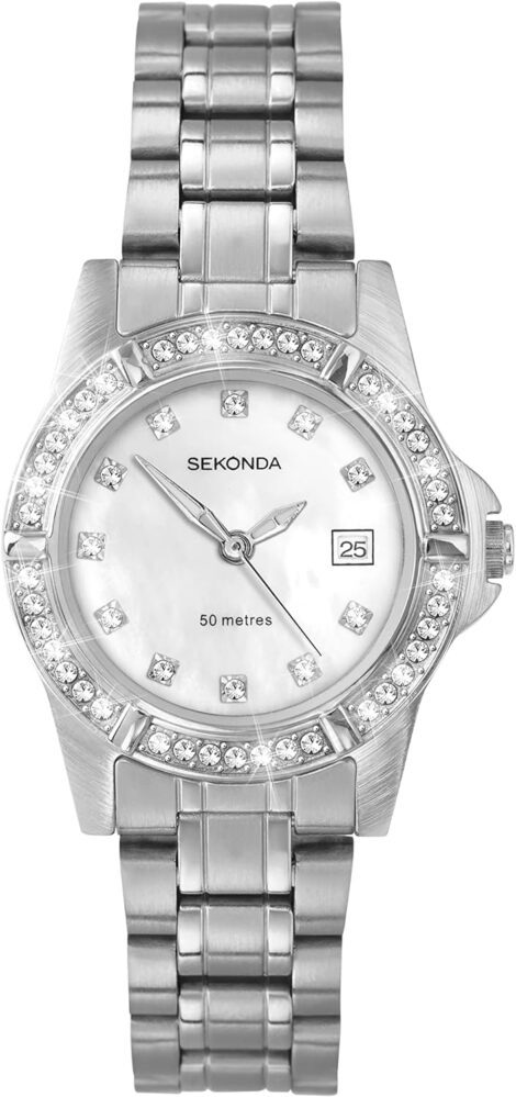 Sekonda 28mm Stone Dress Watch: 50m Water Resistant, Date Window, Ladies Edition.