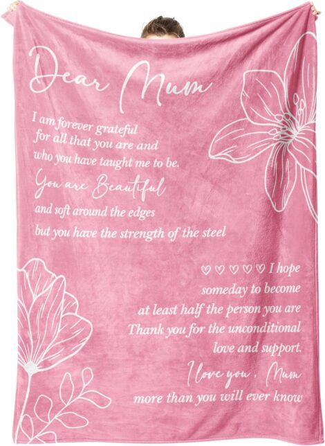Gowelly Pink Blanket – Mum Gifts from Daughter/Son, Letter & Floral Print. Perfect for Birthday/Christmas/Mothers Day. 50 x 60 IN.