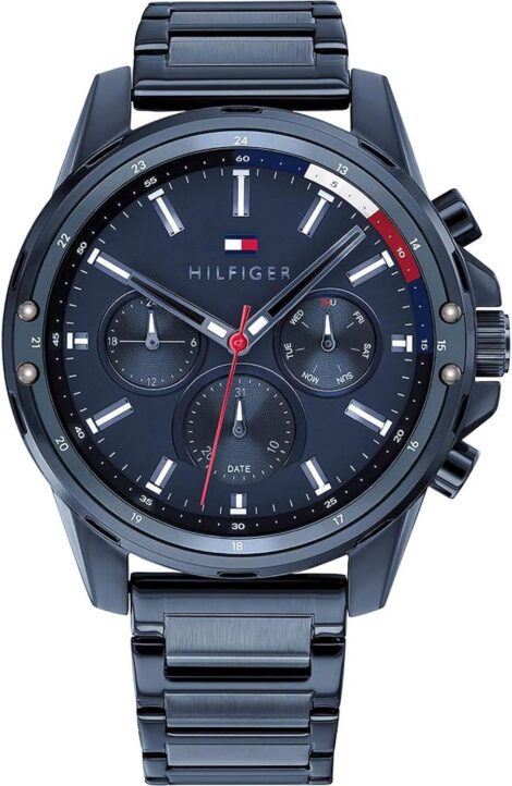 Tommy Hilfiger Men’s Stainless Steel Bracelet Analog Watch with Multiple Functions.