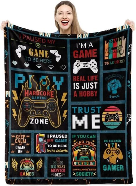 Teslite Boys’ Gaming Blanket, Soft Cozy Gamer Throw, Fuzzy Black Playstation Flannel Fleece, Plush Teen Men Gift