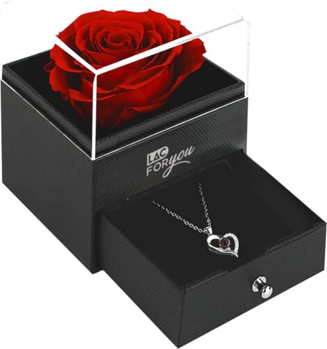 Real Eternal Rose Gift Box with “I Love You” Necklace – Perfect Gifts for Women, Mum, and Wife