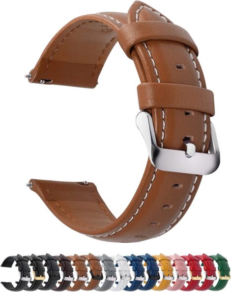 Fullmosa 14mm Brown Watch Straps with Quick Release, Stainless Steel Buckle for Women and Men.