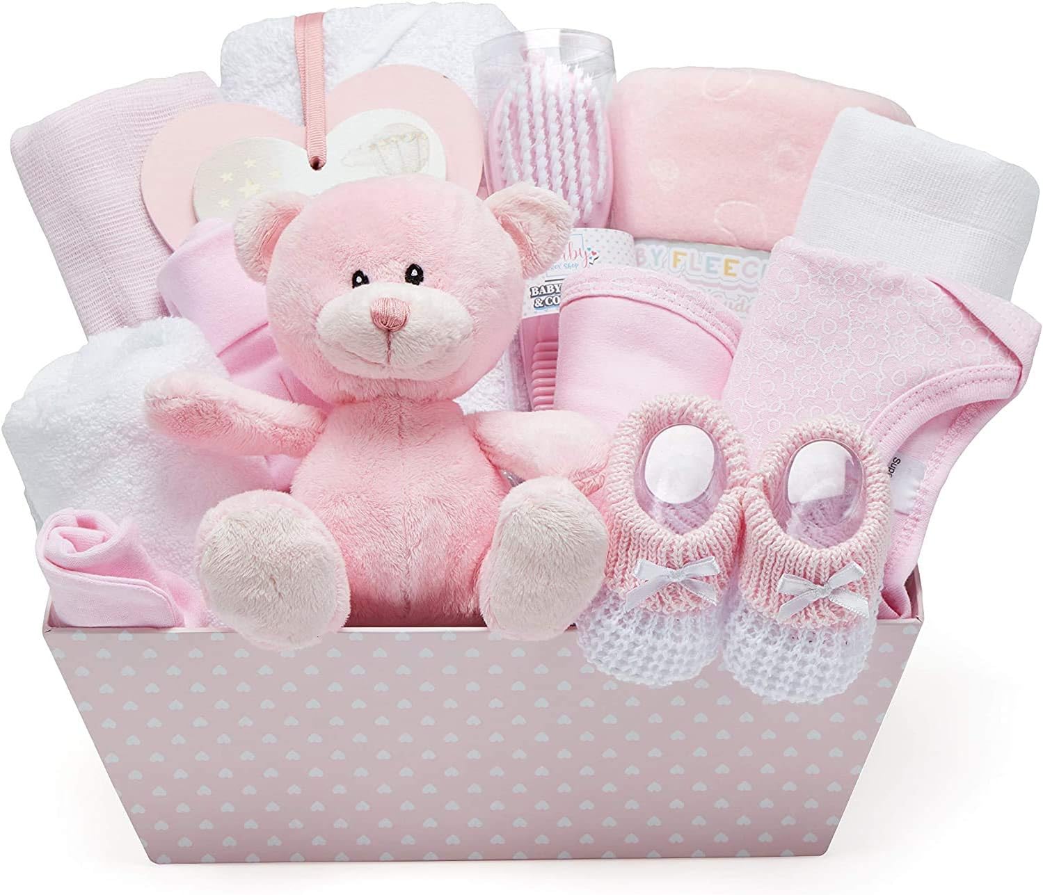 New Baby Girl Gifts Set - Baby Gifts for Girls, Baby Girl Gift Hamper Pink Keepsake Box, Newborn Gifts for Baby Girl - Baby Girl Newborn Essentials Gift Basket, New Born Baby Girls Gift Set