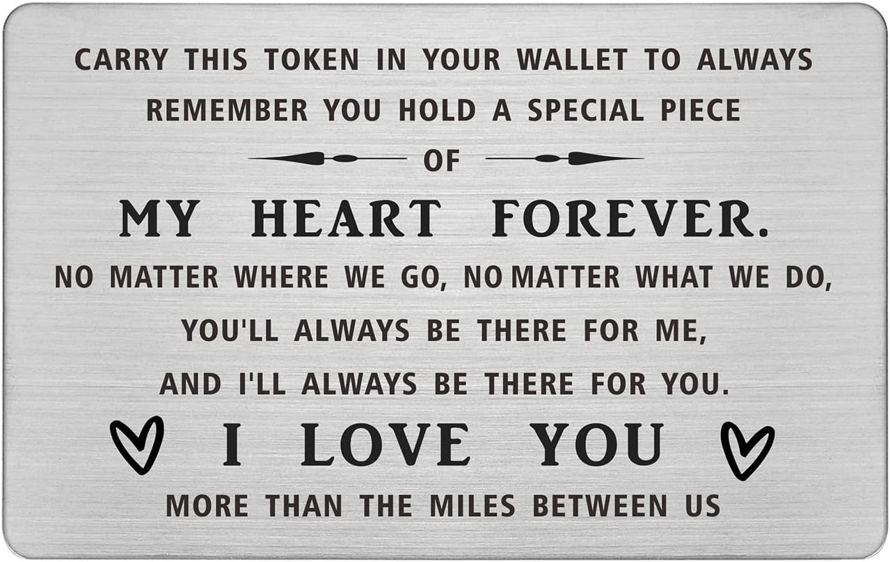 DEGASKEN Romantic Love Gifts for Him Boyfriend - I Love You More Than The Miles Between US - Meaningful Valentines Gifts for Men Husband, Long Distance Wallet Card