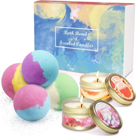 Women’s Bath Bomb and Candle Gift Set, Ideal for Relaxing Spa Baths, Moisturizing Skin. Perfect Gift for Her.