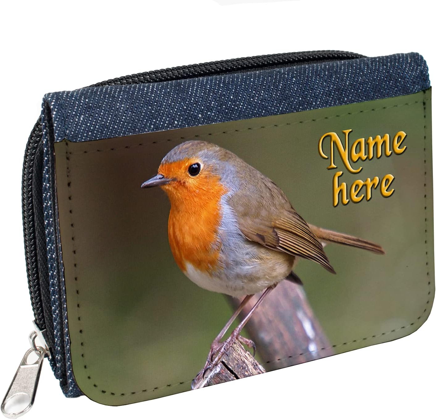 KRAFTYGIFTS Ladies Purse Personalised Robin Womens Denim Coin Wallet Gift Sh212