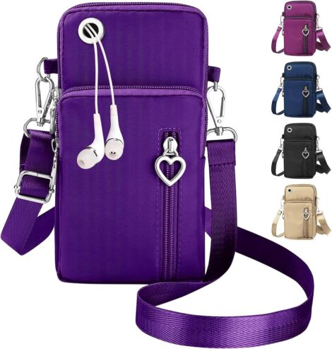 Women’s Crossbody Phone Bag with Long Strap, Nylon Pouch for Mobile Phones, Coin Purse Wallet