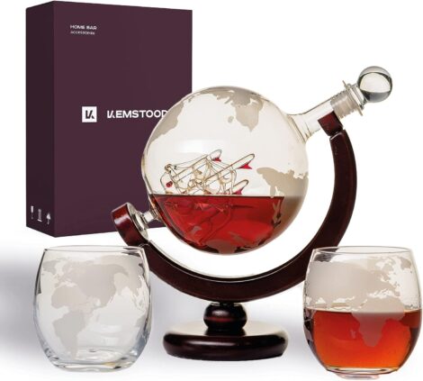 Kemstood Whiskey Set – Globe Decanter and Glasses for Alcoholic Drinks, with 850 ml Capacity.