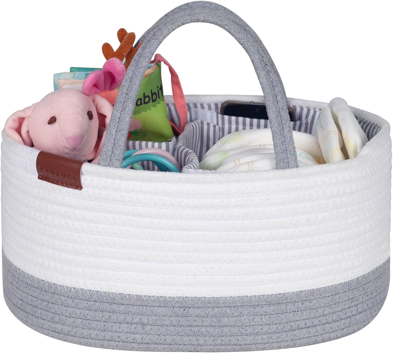 Febzoce Baby Nappy Caddy Organiser, Diaper Changing Bag Newborn Shower Gift Basket 38 x 26 x 18 cm, Grey