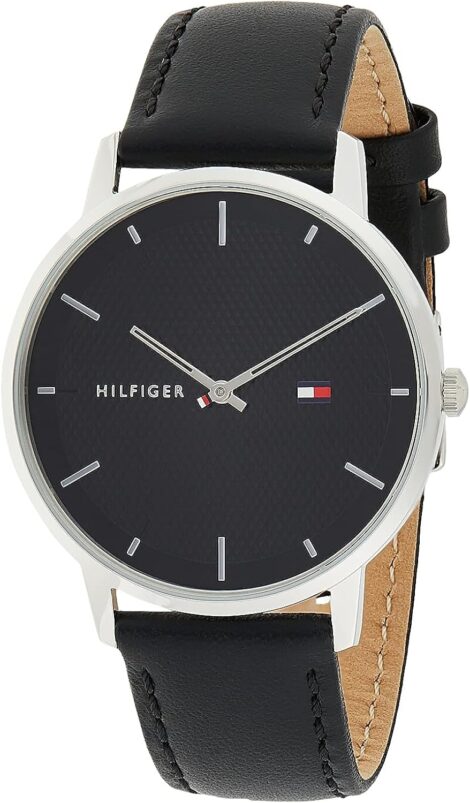 Tommy Hilfiger Men’s Black Leather Strap Analog Quartz Watch – 1791651 (Less than 15 words)